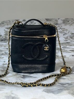 CHANEL Vanity Case Black Caviar 24k Gold Hardware